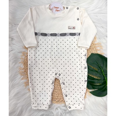  Macacão Trape Zape- Love off com poa preto